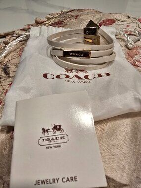 COACH Cream White Leather Multi Strand Wrap Bracelet Gold Hardware Dust Bag